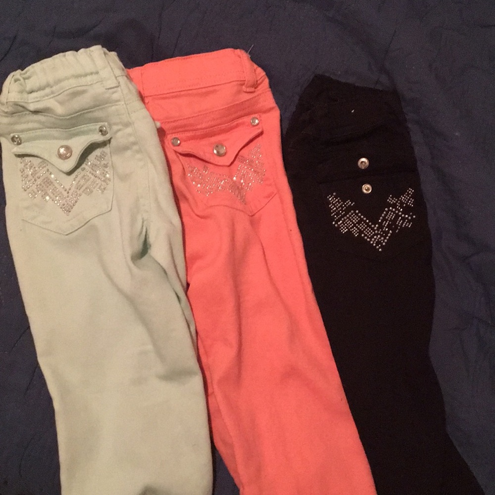 Girls size 6 pants black/coral/teal adjust waist